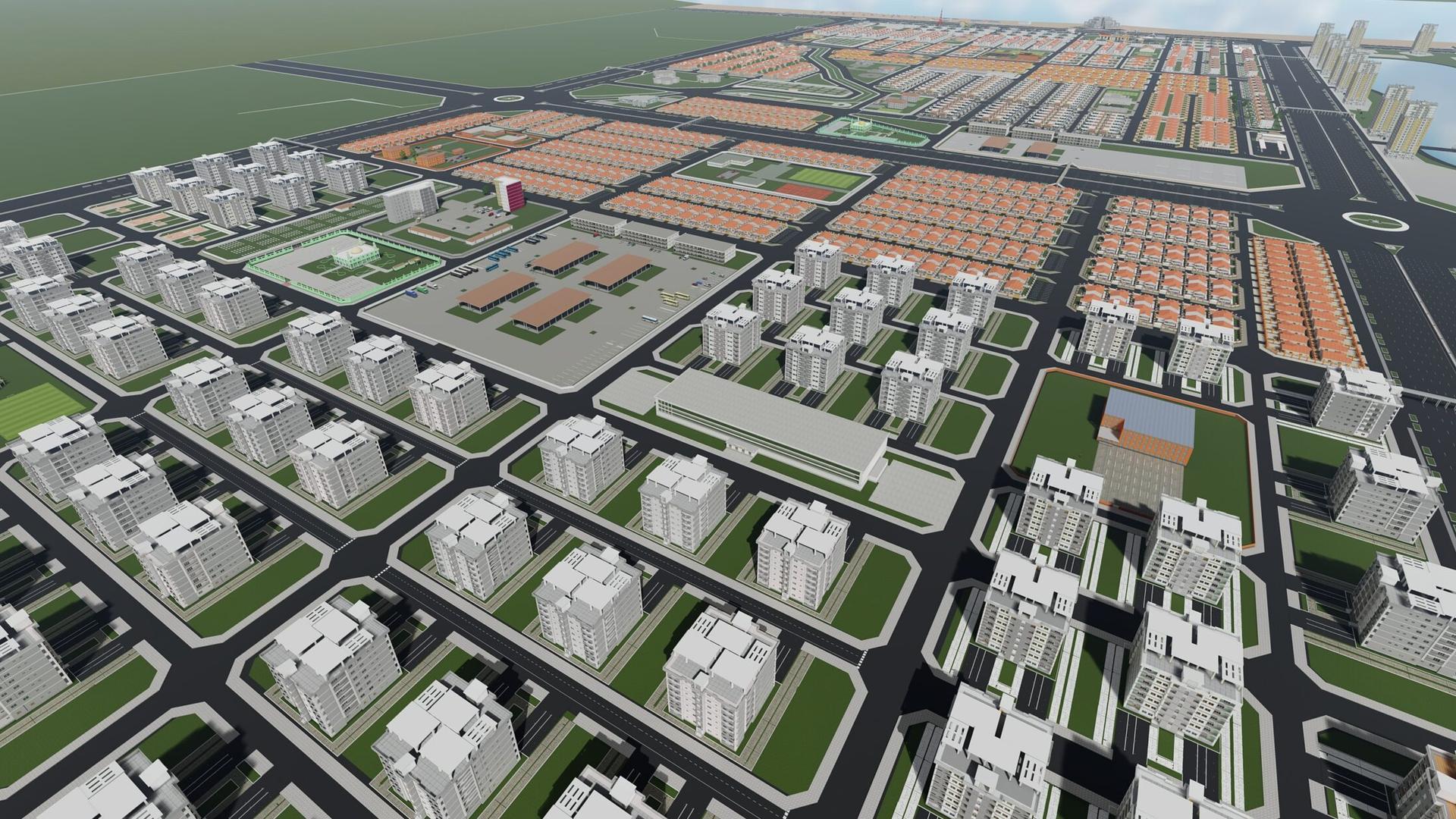Maquette architecturale des résidences et infrastructures modernes du projet SGCG Dream City en Guinée.