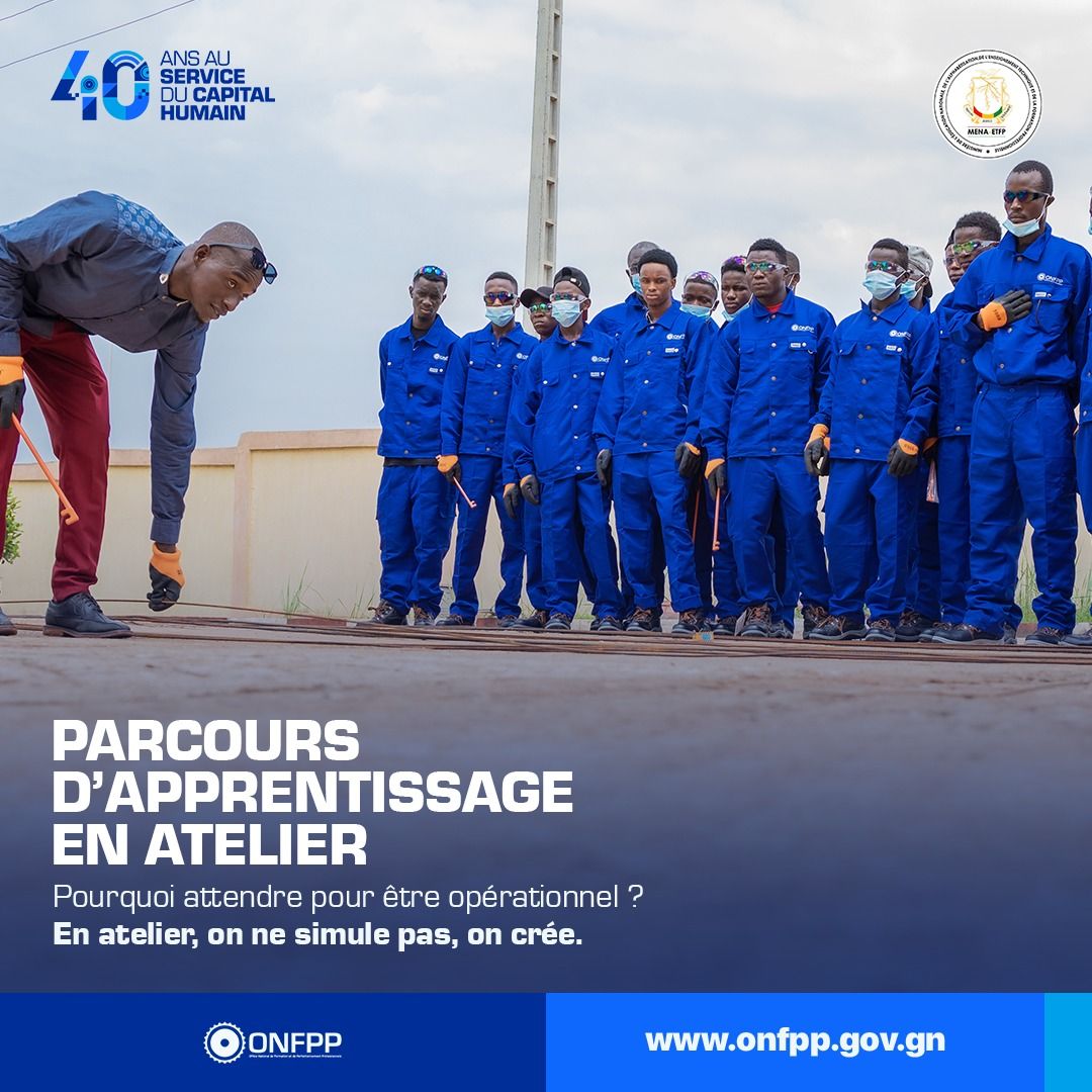 Des jeunes professionnels et des femmes entrepreneures en pleine session de formation pratique animée par l'ONFPP en Guinée.