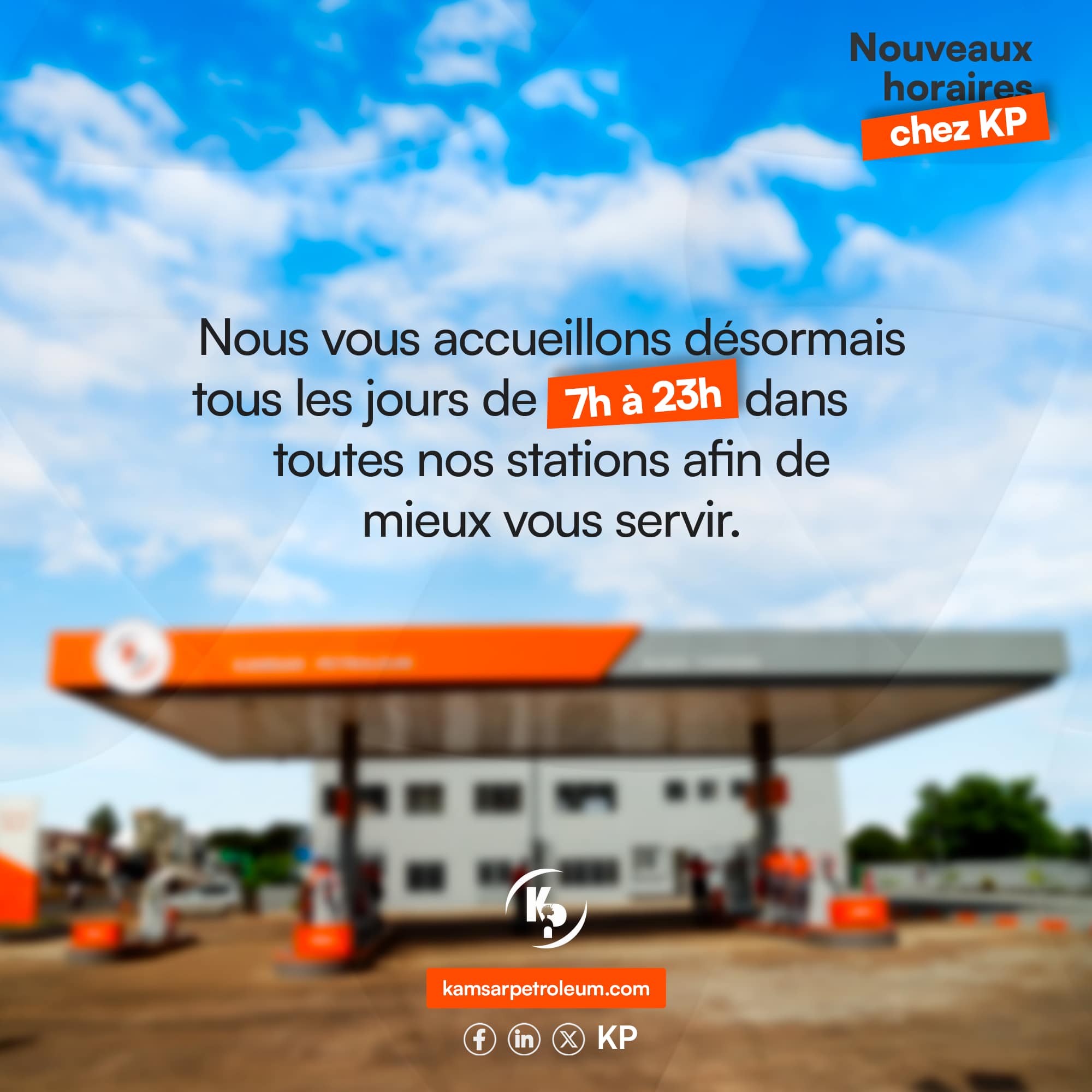 KP vous accueil tout les jours de 7h a 23h