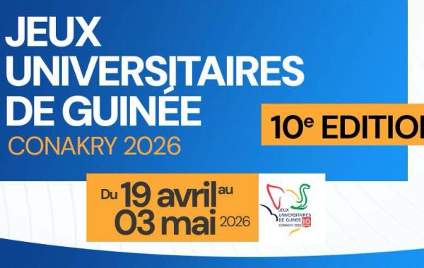 Jeux Universitaires de Guinée 2026 à l’Université Gamal Abdel Nasser, étudiants jouant au basketball et participant à des activités culturelles