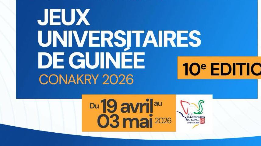 Jeux Universitaires de Guinée 2026 à l’Université Gamal Abdel Nasser, étudiants jouant au basketball et participant à des activités culturelles