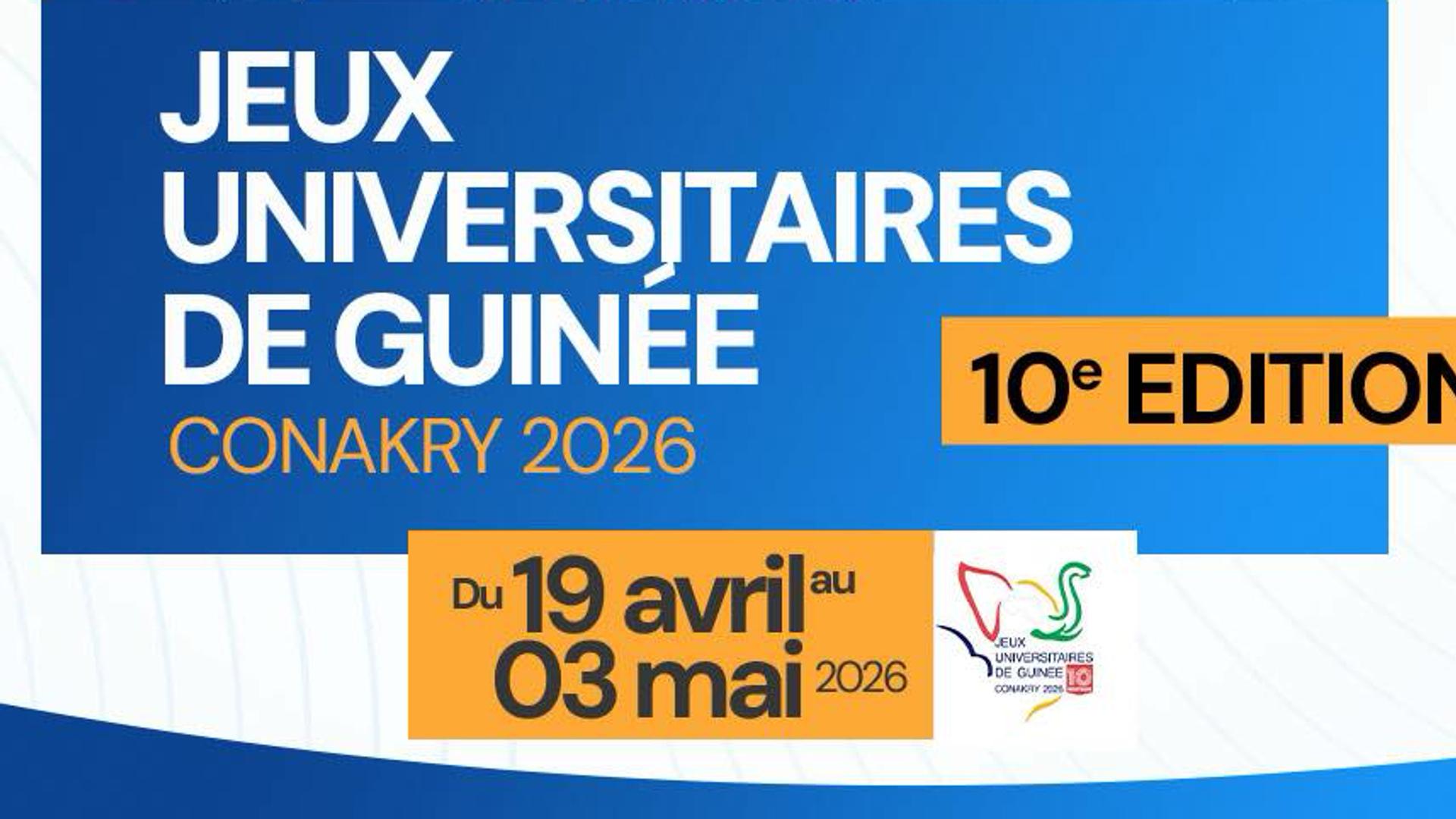 Jeux Universitaires de Guinée 2026 à l’Université Gamal Abdel Nasser, étudiants jouant au basketball et participant à des activités culturelles