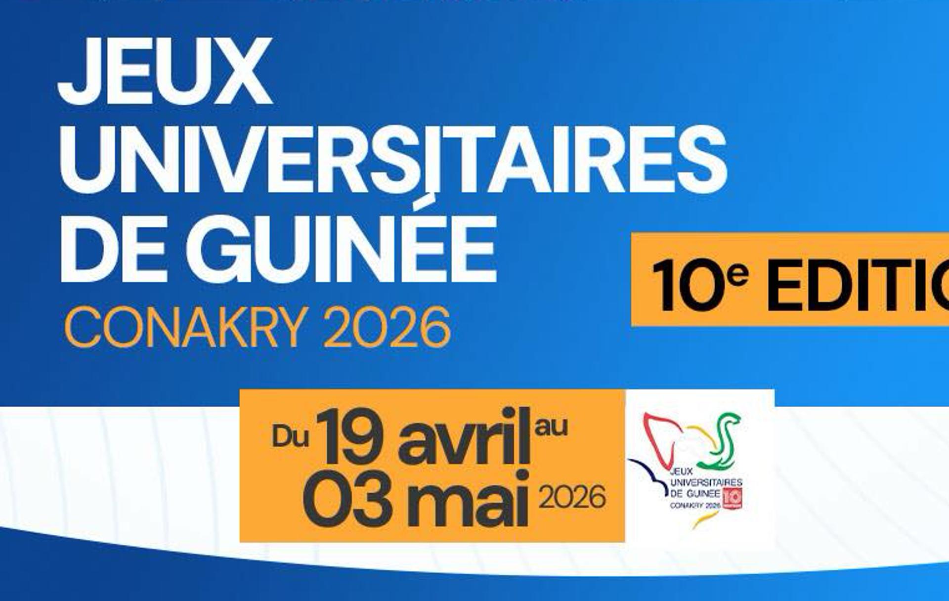 Jeux Universitaires de Guinée 2026 à l’Université Gamal Abdel Nasser, étudiants jouant au basketball et participant à des activités culturelles