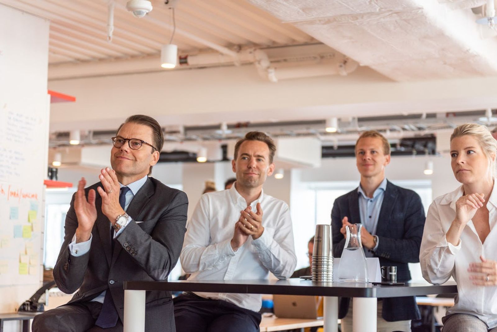 Prince Daniel claps with other individuals in meeting Antler Sweden  