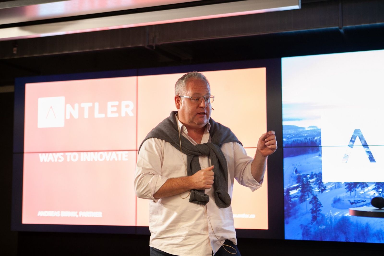 Antler Global Partner Andreas Birnik presenting with Antler logo on screen