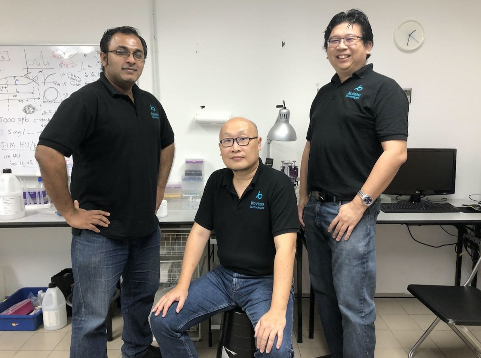 Biogenes Technologies Co-founder Adrian Joseph, Co-founder and CEO and Co-Founder Tang K.M. and Cheng K.S. Co-founder 