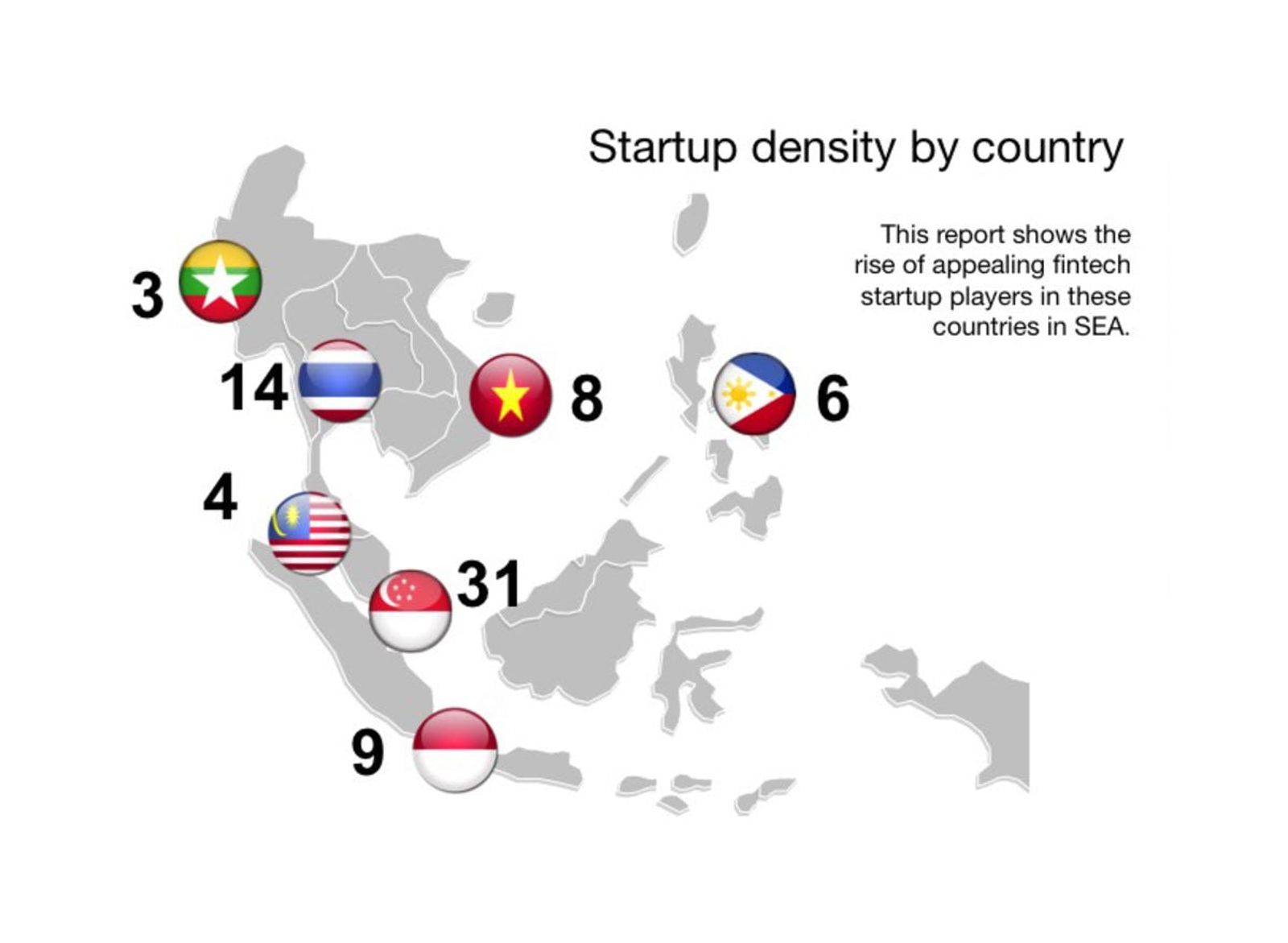 Map showing the startup density by country 