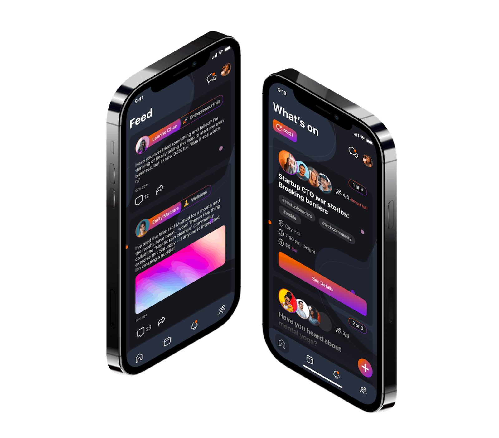 An image of two iPhones illustrating the Soda interface and matching algorithm 
