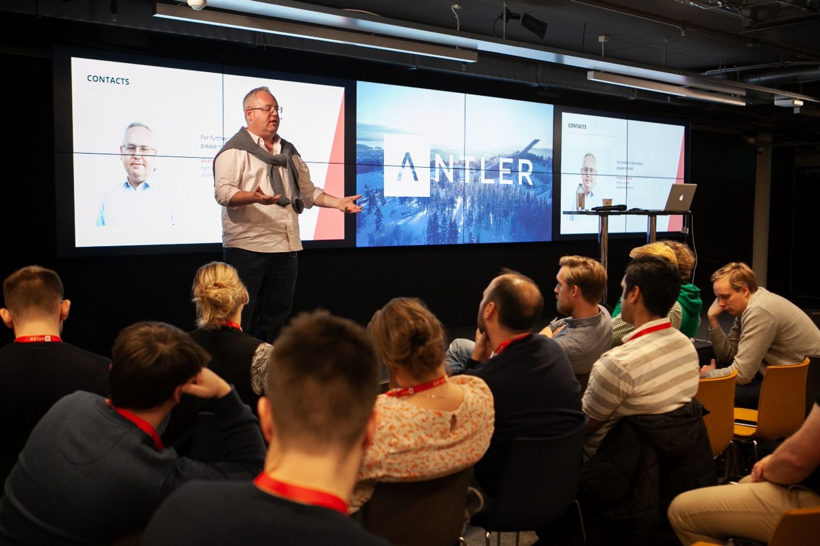 Antler Global Partner Andreas Birnik presenting with Antler logo on screen 