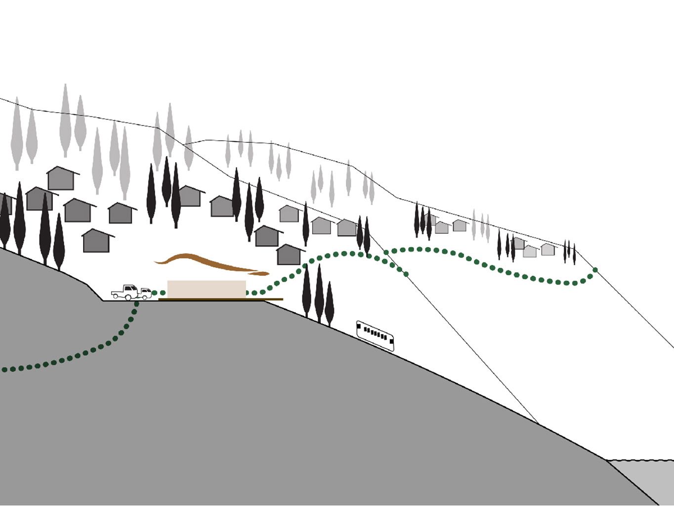 The Crossing of Funicular and Sentiero at the dei Popoli with the Residential Neighborhood on the Hillside - S.Kanda/K.Schierhold