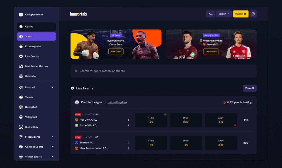 Sport betting screen