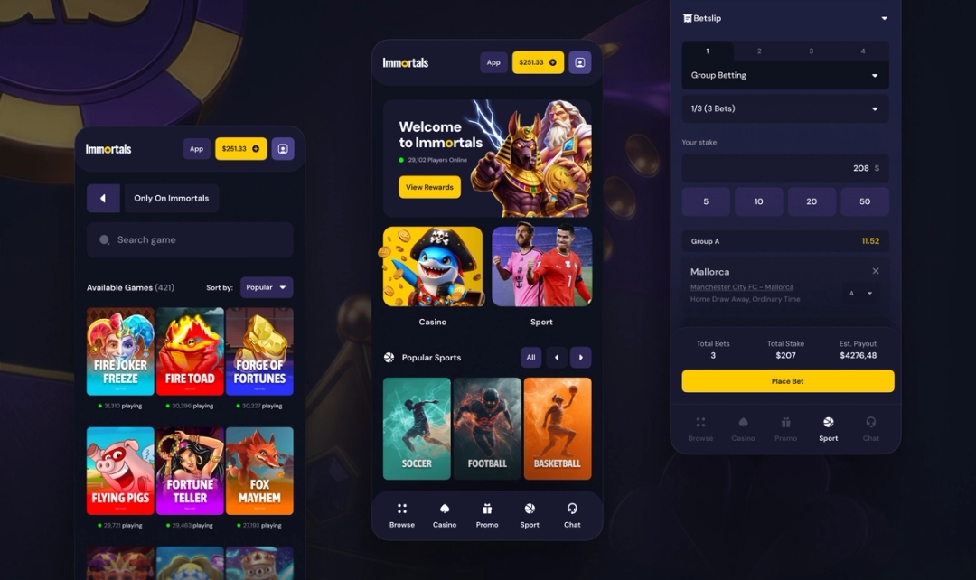 Igaming mobile screens