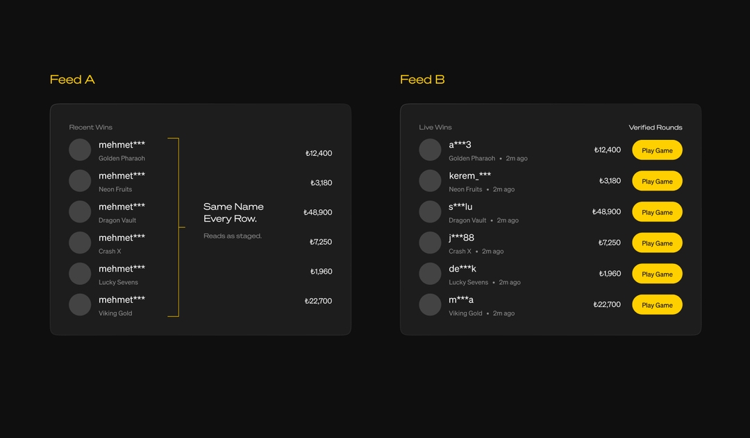 Two win feeds. The second is varied, timestamped and gives the player somewhere to go next.
