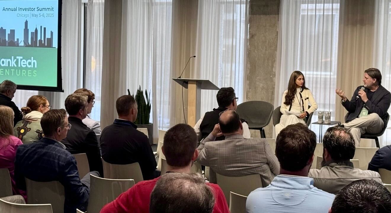 Georgina Merhom, SOLO speaking at BankTech Ventures with Tim Heilman on data portability for banks