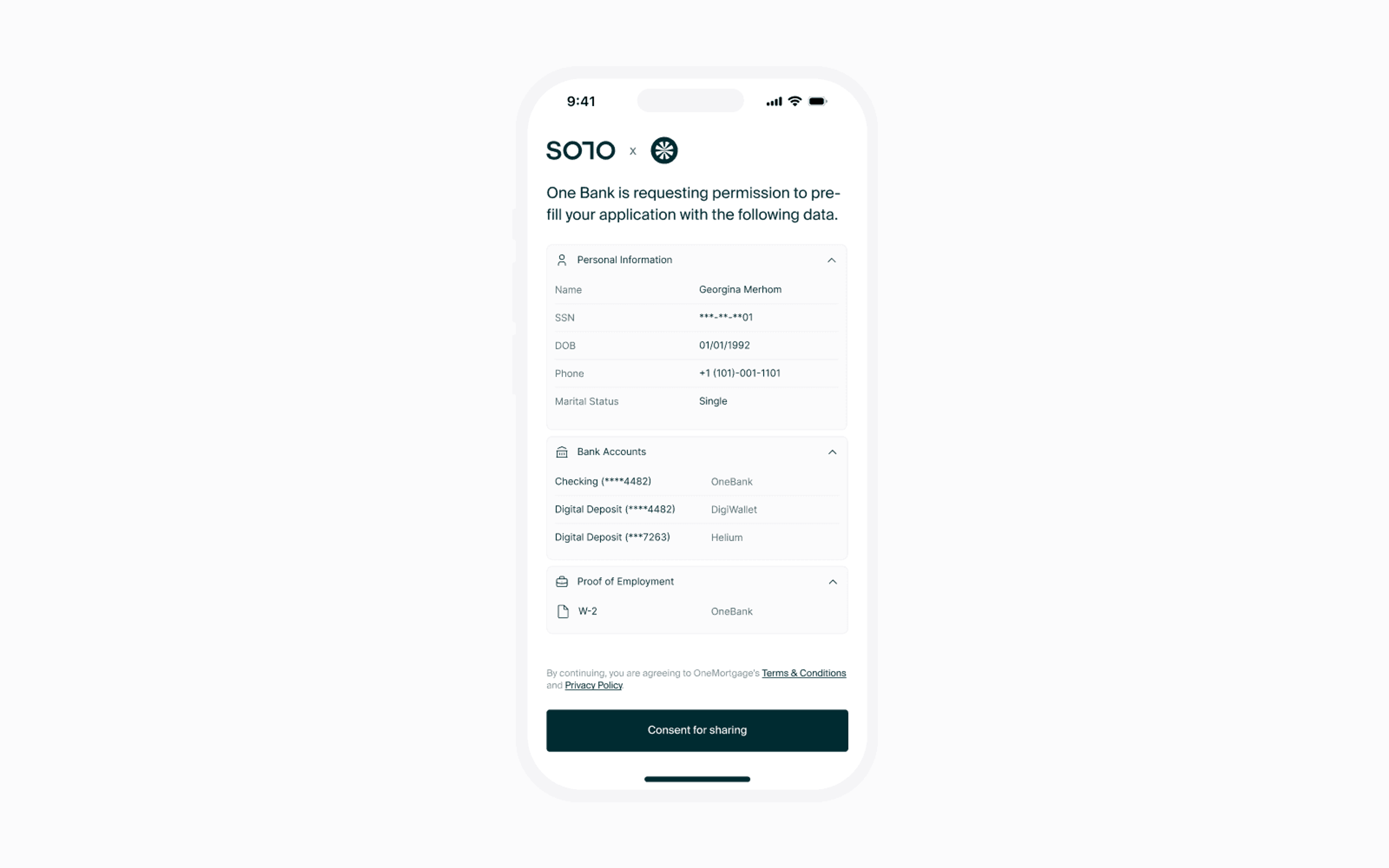 SOLO One's customer ux enables one click customer permissioned data sharing