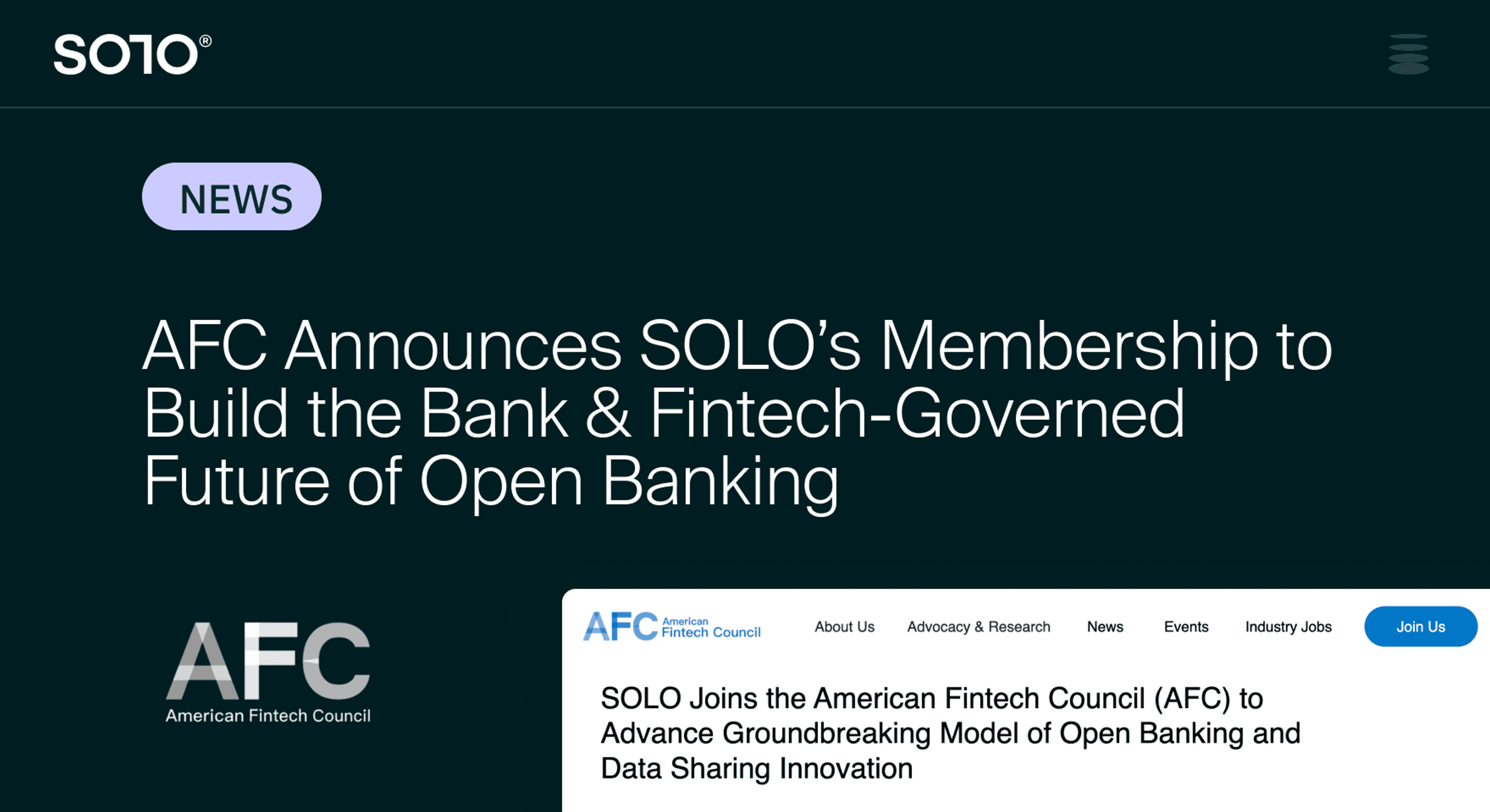 AFC Announces SOLO’s Membership: Open Banking's Bank & Fintech-Governed Future