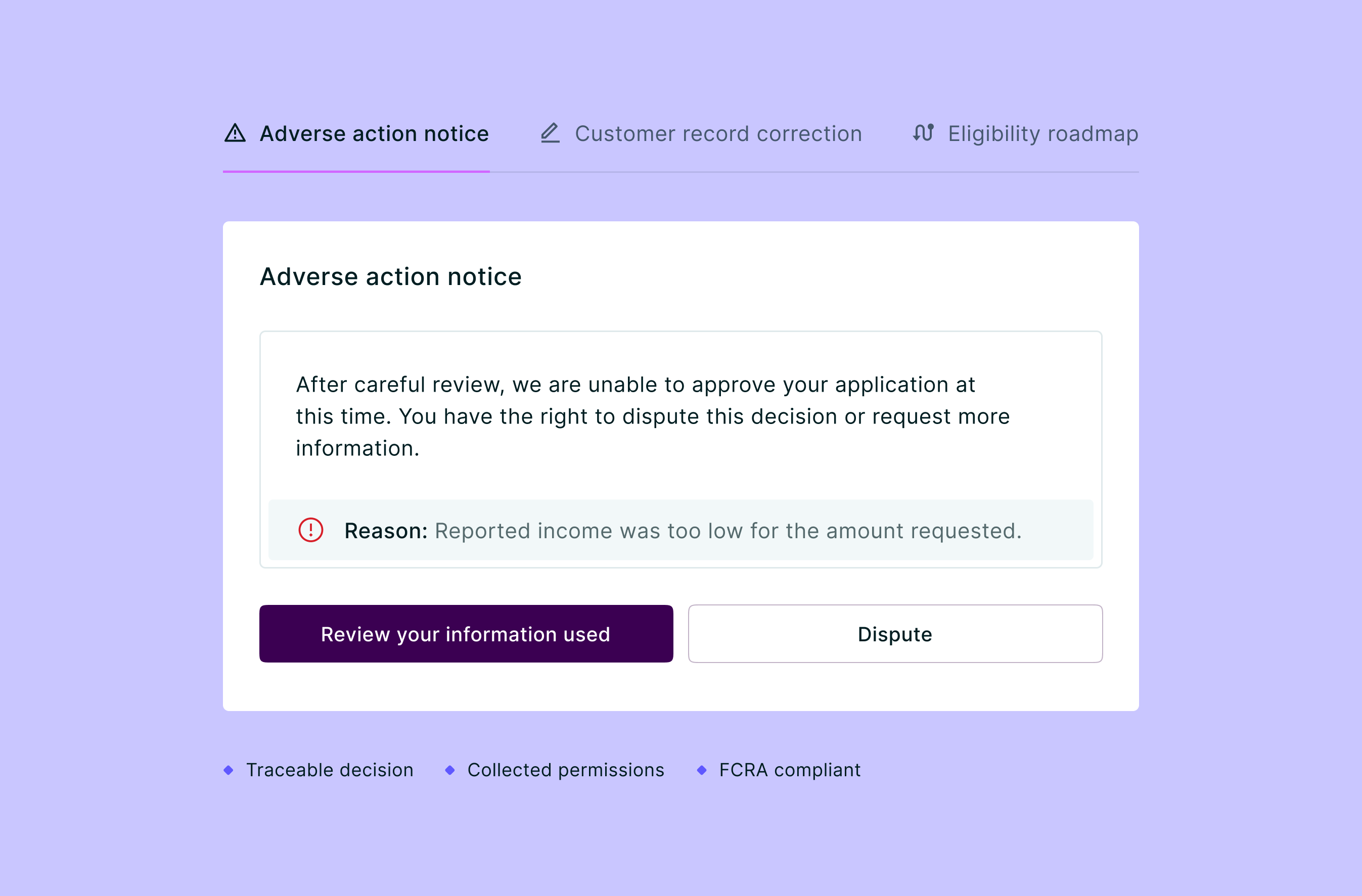 an example of what happens when a dispute layer for customer data exists: clear, compliant adverse action