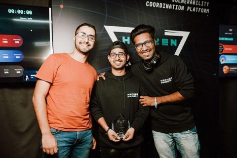 Team Taxi Drivers holding their winning trophy at Hacken Cup 2018