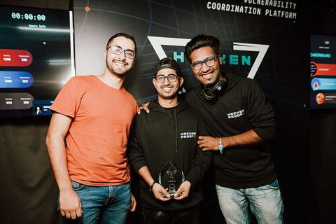 Team Taxi Drivers holding their winning trophy at Hacken Cup 2018