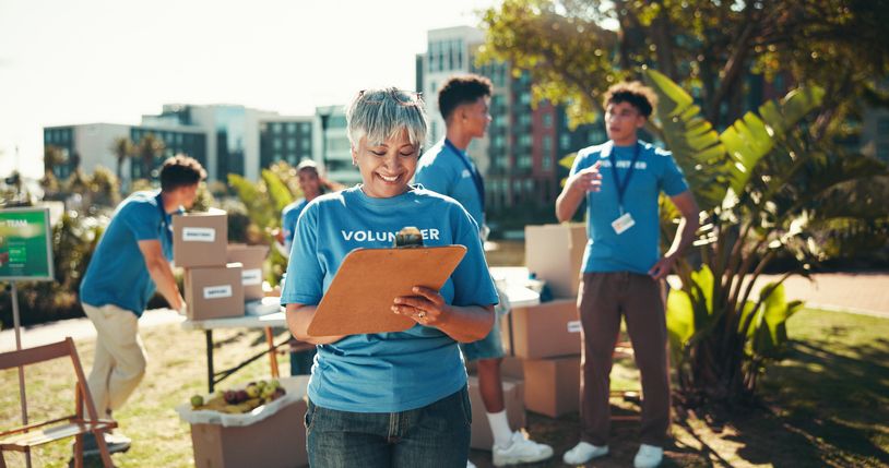 a group of volunteers in a park