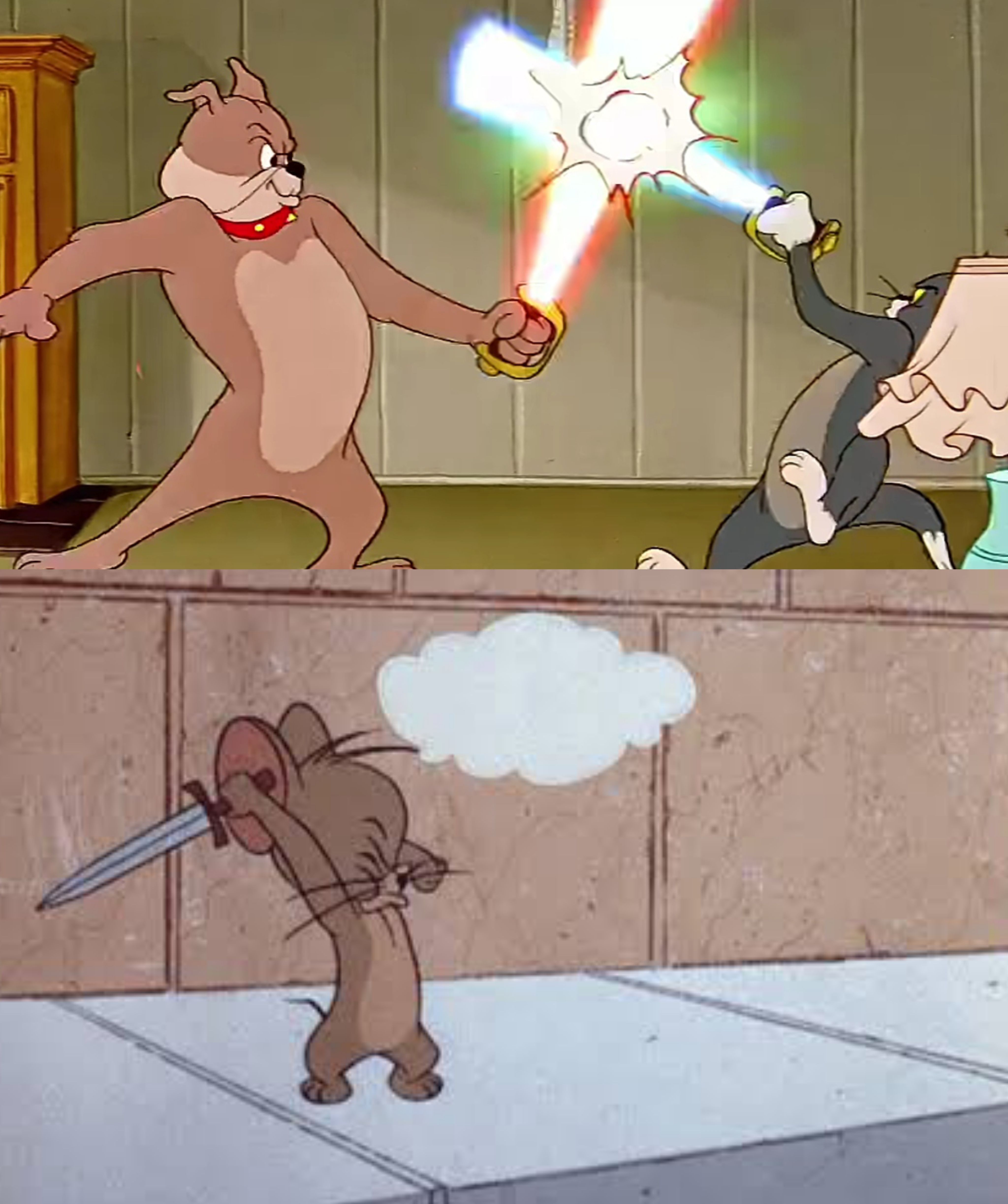 Jerry imagining fight with sword