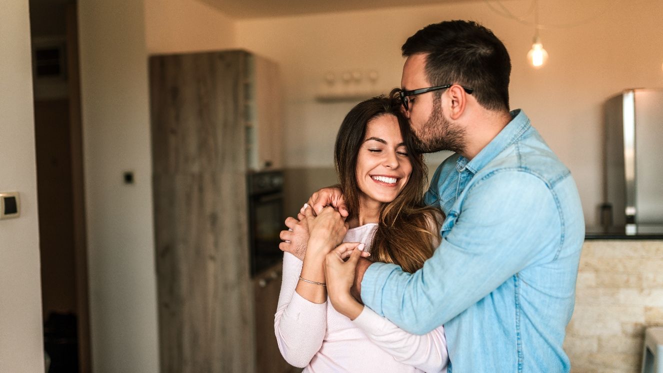 A couple hugging after using apomorphine.