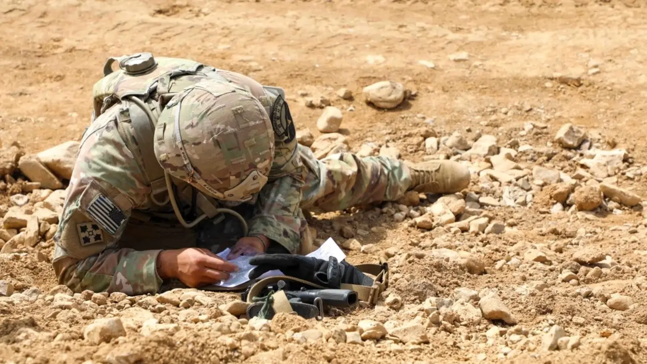 A soldier assigned to the 2nd Infantry Division/ROK-U.S. Combined Division, trains in preparation for the Expert Soldier Badge Competition on April 17, 2024, at Rodriguez Live Fire Complex, South Korea. The Purpose of the Expert Soldier, Infantryman, and Field Medical Badges is to promote healthy competition, readiness, and competence at every echelon. Closer look at ghost soldiers.