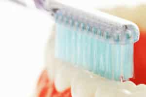 Dentures being cleaned — brushing after meals