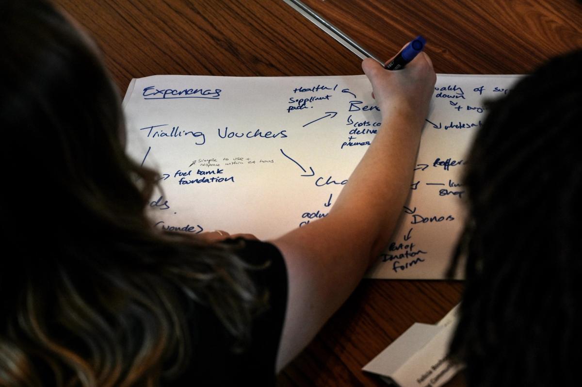 IFAN members and team working around a white board