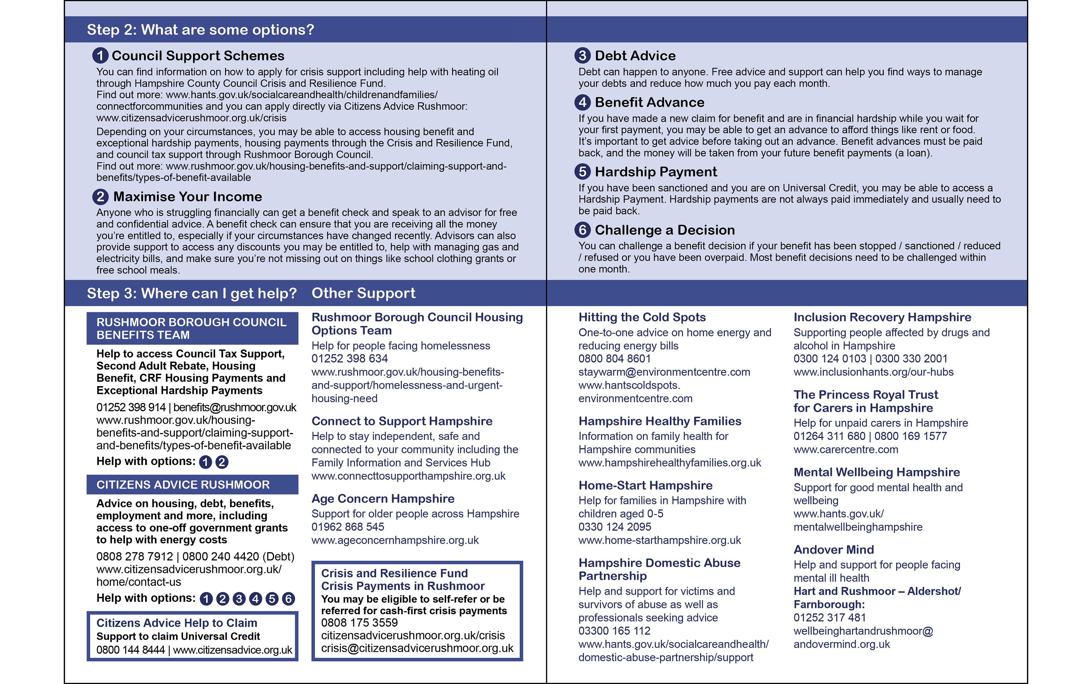 Rushmoor 'Worrying About Money?' leaflet