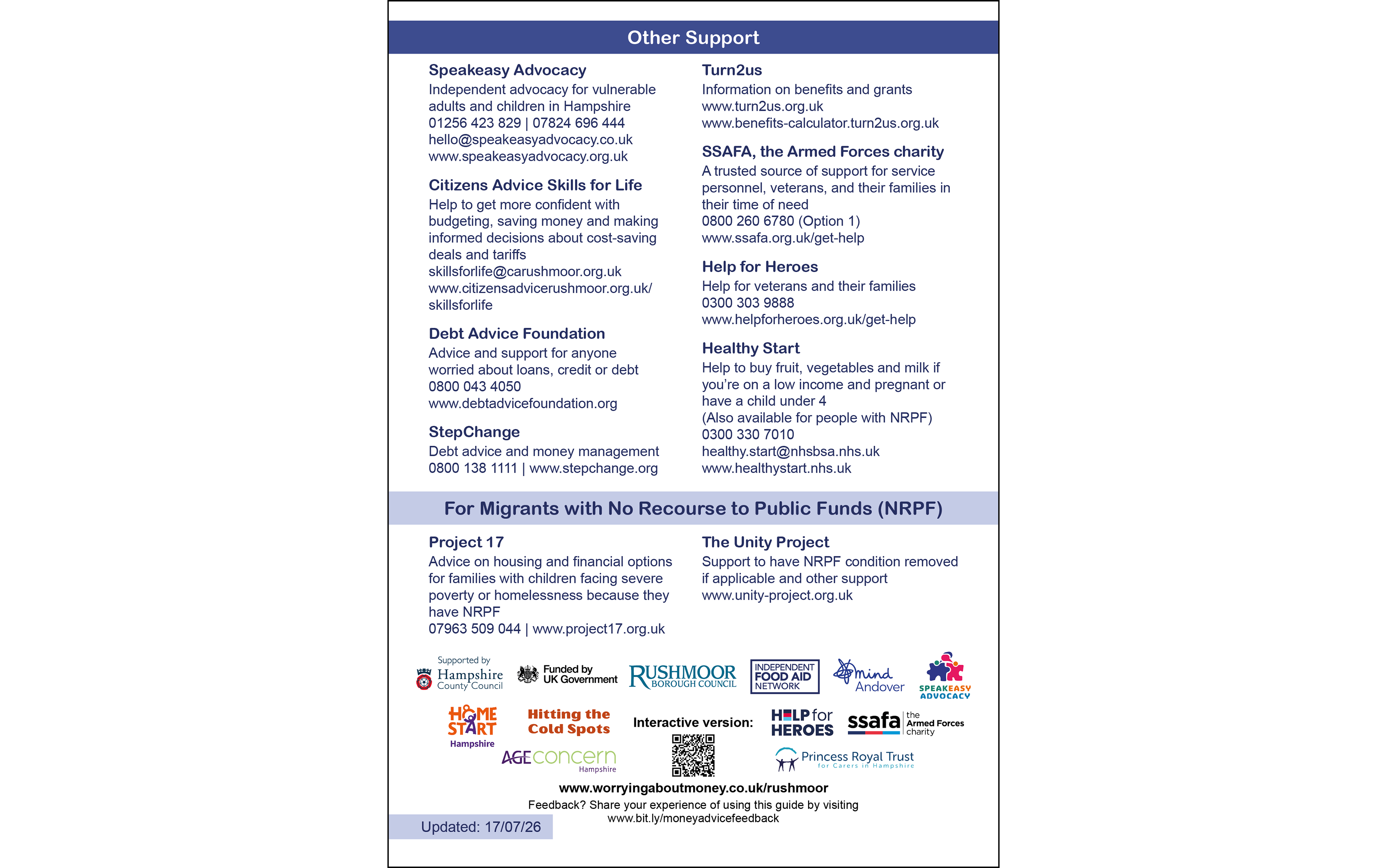 Rushmoor 'Worrying About Money?' leaflet