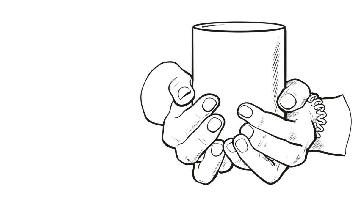 Illustrations of hands holding coffee