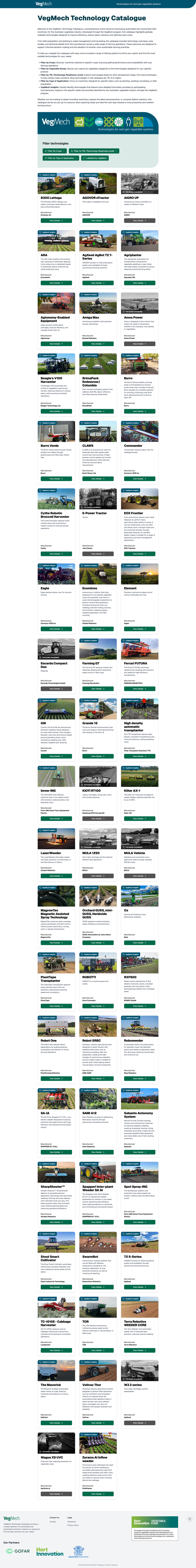 Capture du site VegMech Technology Catalogue
