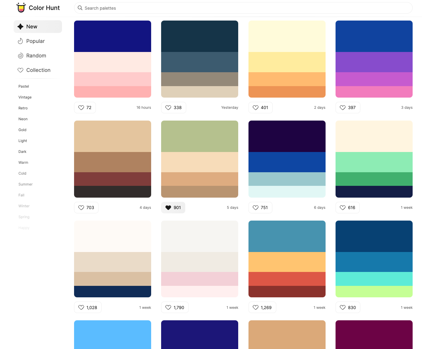 a screenshot of the color hunt website