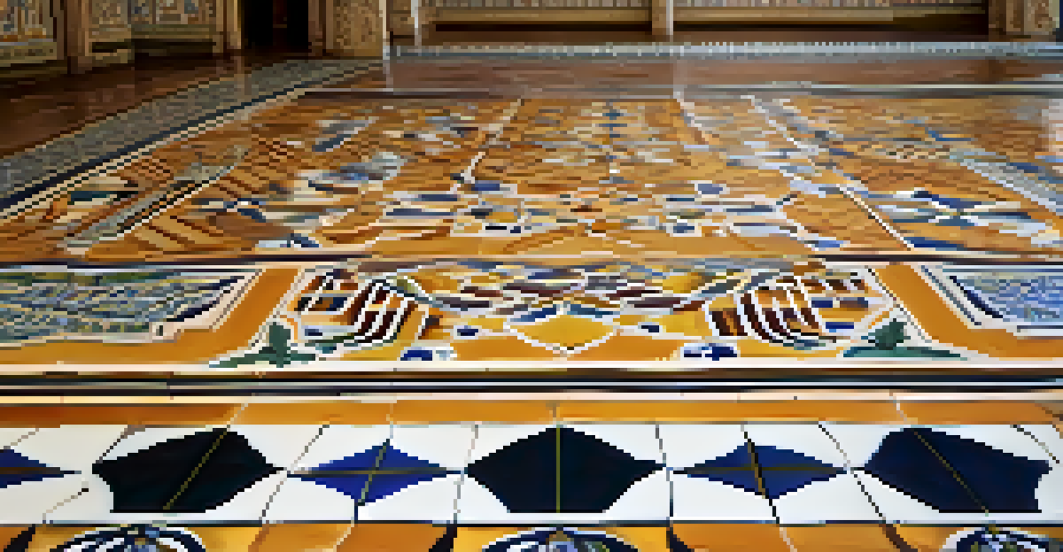 A close-up view of the vibrant tiles of the Spanish Governor's Palace, showcasing intricate patterns and colors illuminated by warm natural light.