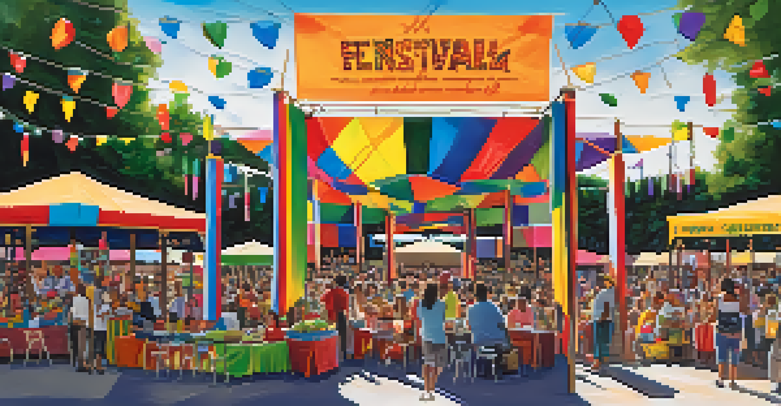 An outdoor theater festival in San Antonio with colorful booths, diverse people enjoying performances, and vibrant decorations creating a festive atmosphere.