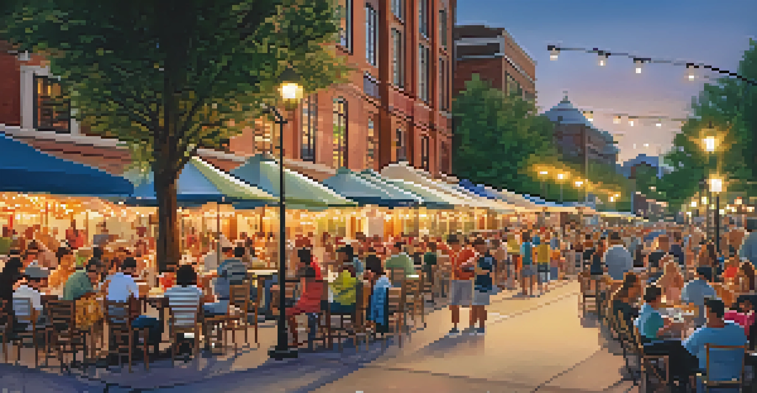 A bustling summer evening at San Antonio's River Walk, featuring twinkling lights, outdoor dining, and families enjoying the sunset.