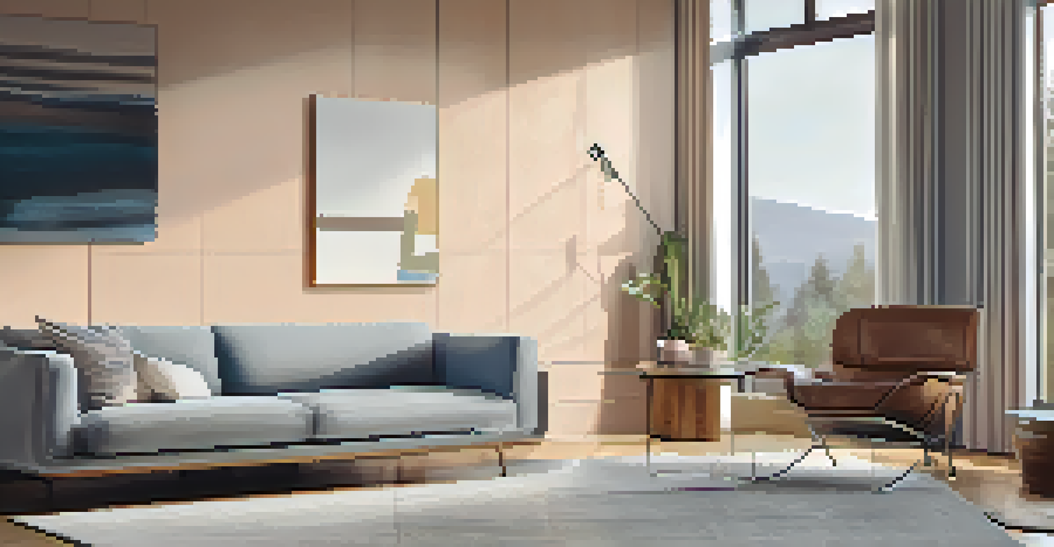 A smart home device in a modern living room, showcasing contemporary furniture and decor.