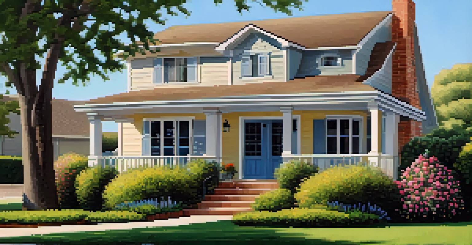 Close-up of a charming single-family home with blooming flowers and a green lawn in a suburban neighborhood.