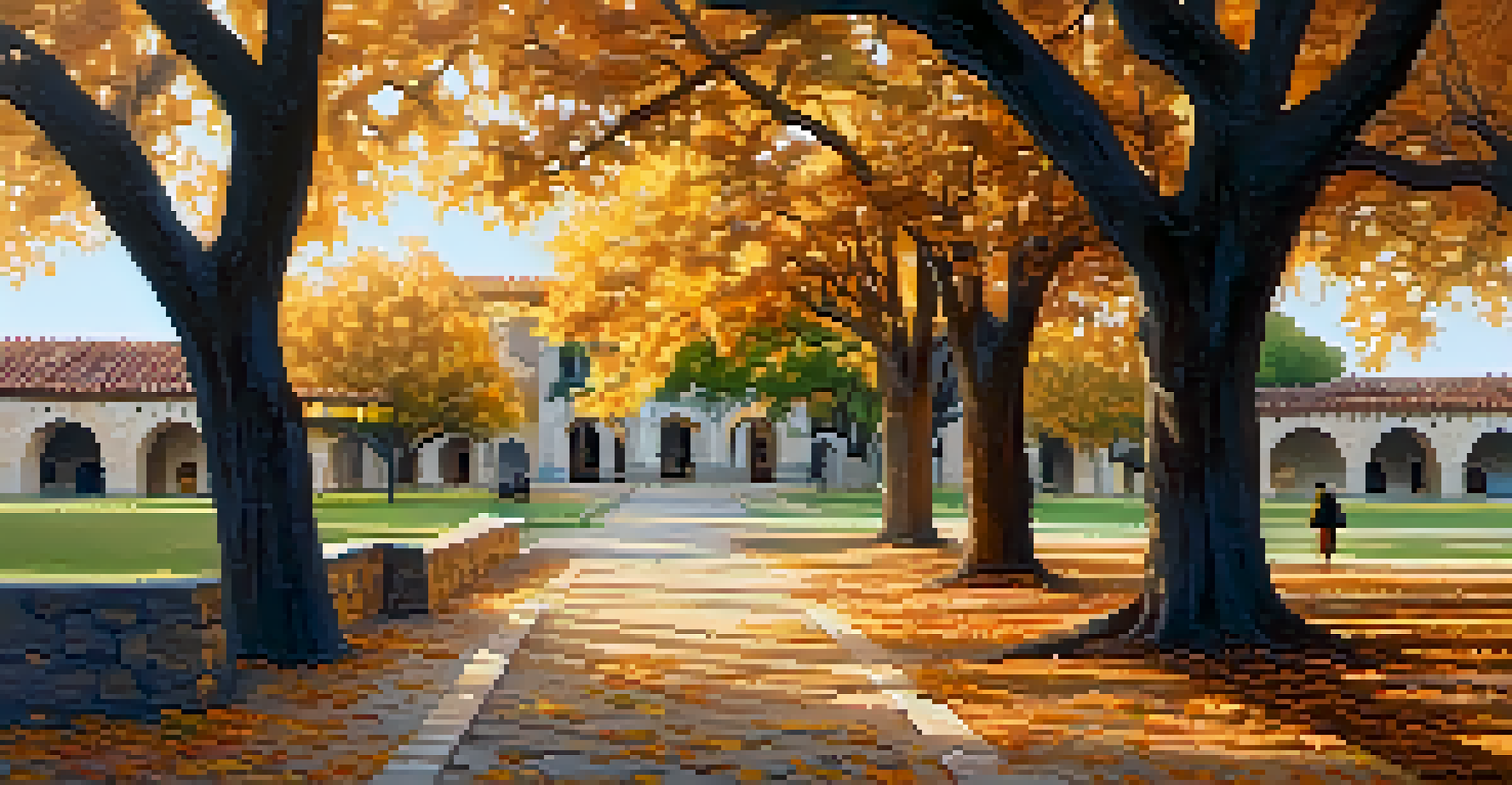 A peaceful fall view at San Antonio Missions National Historical Park, showcasing autumn leaves and visitors exploring the historical sites.