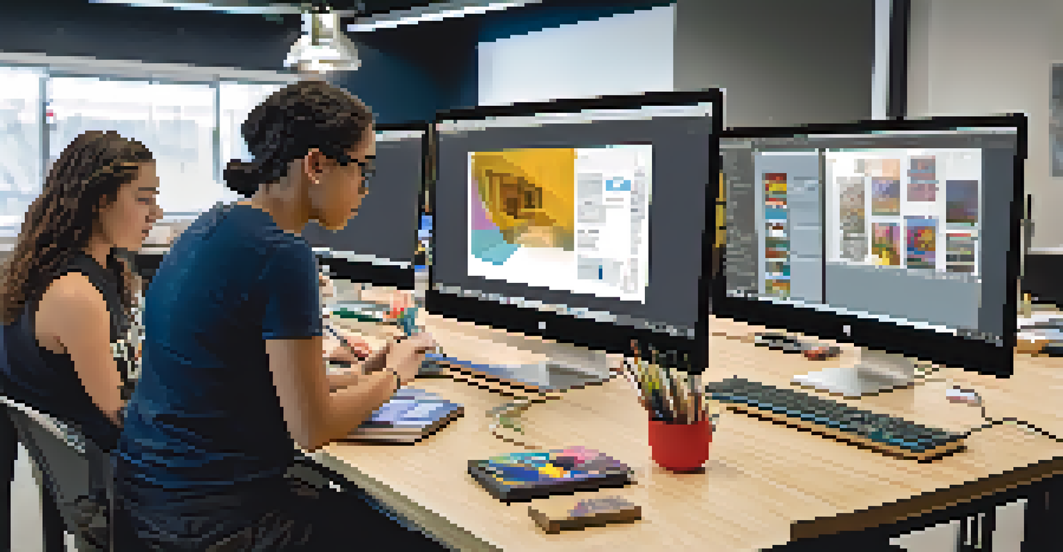 Students in a modern digital art class in San Antonio, engaged with their tablets, learning graphic design from an instructor.