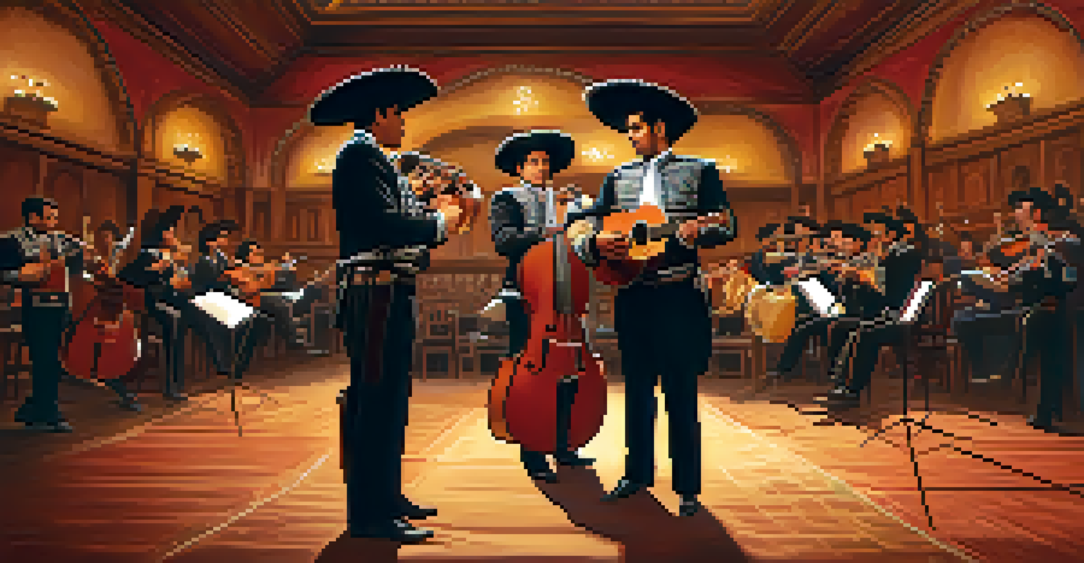 A mariachi band performing in the Aztec Theatre, highlighting the cultural vibrancy of San Antonio's music scene.