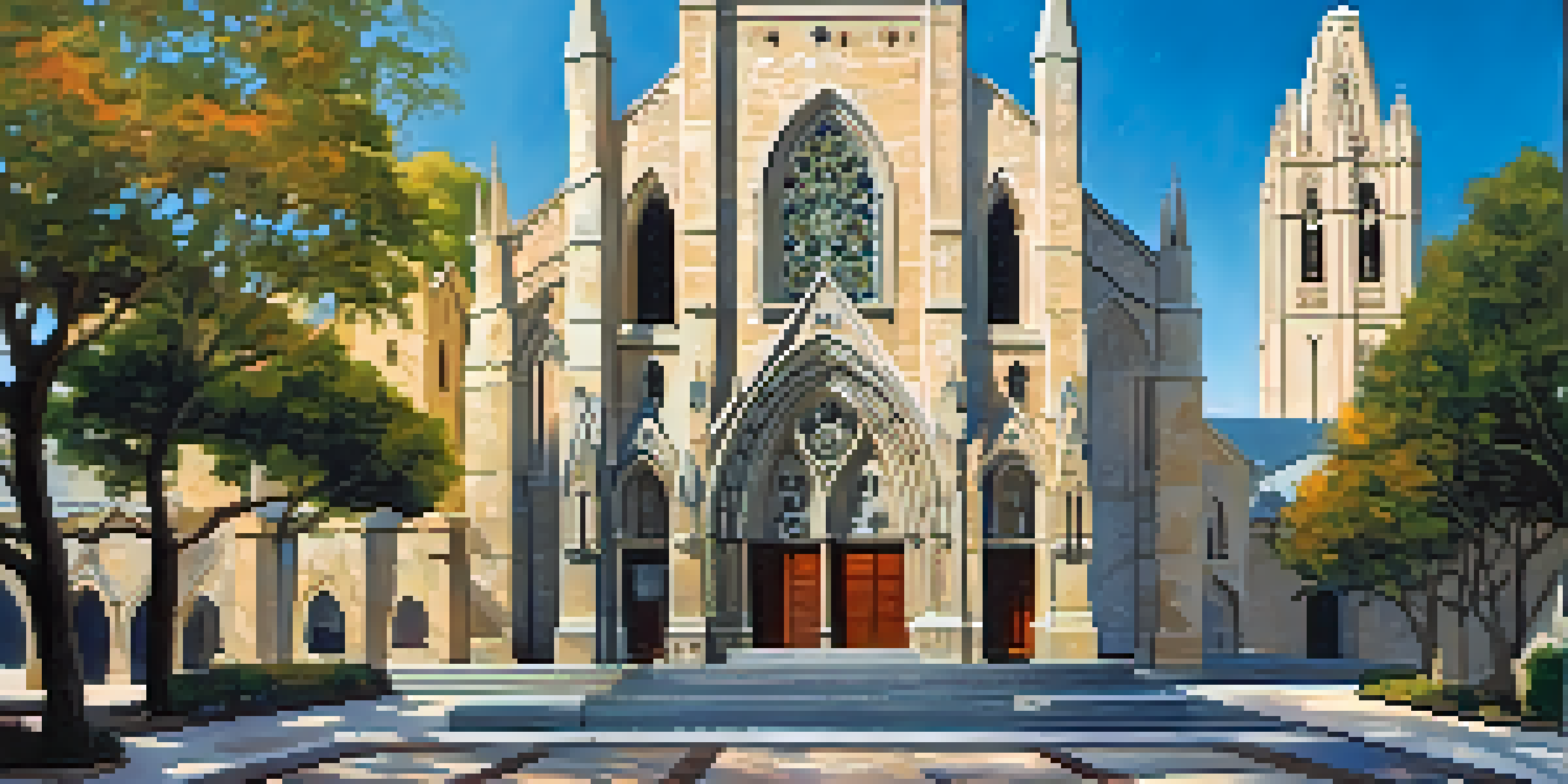 A detailed view of San Fernando Cathedral, highlighting its architectural beauty with bell towers and intricate stonework under a clear sky.