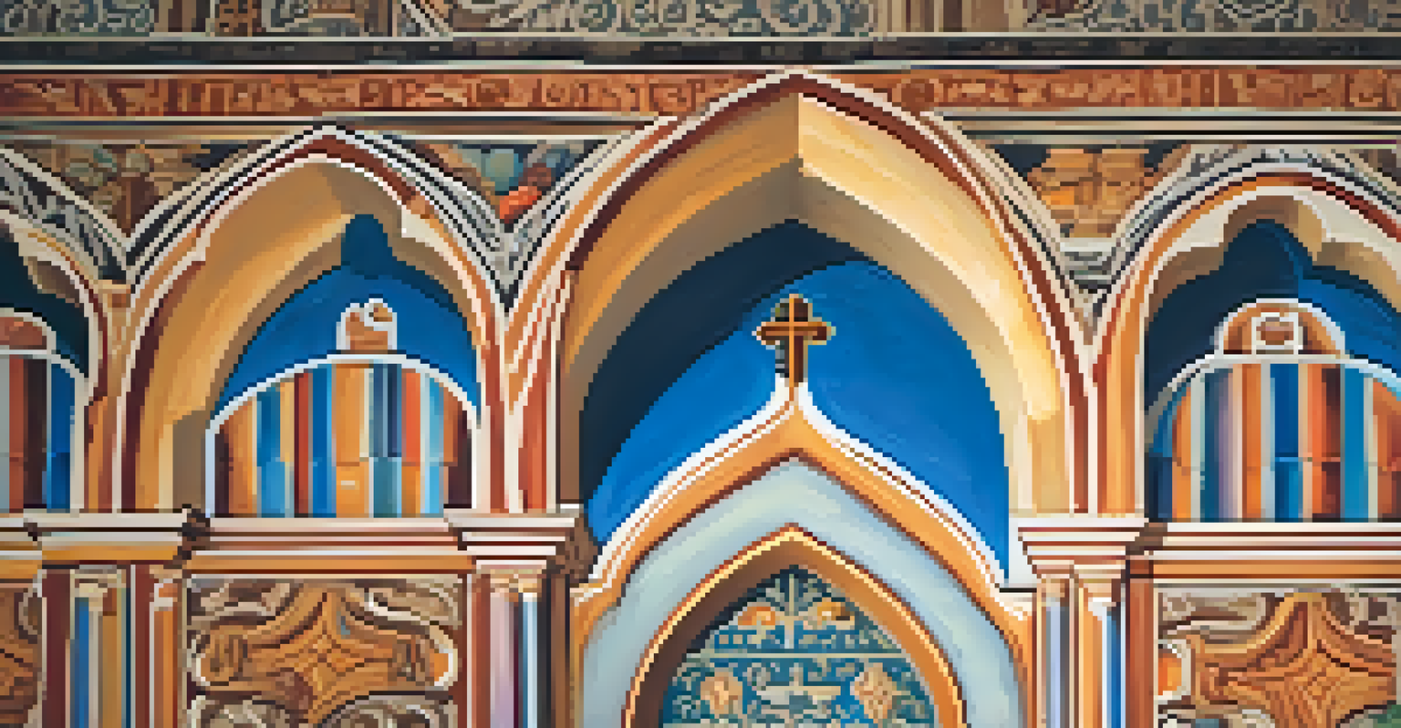 Close-up of colorful frescoes inside Mission Concepción, showcasing detailed artistic designs.