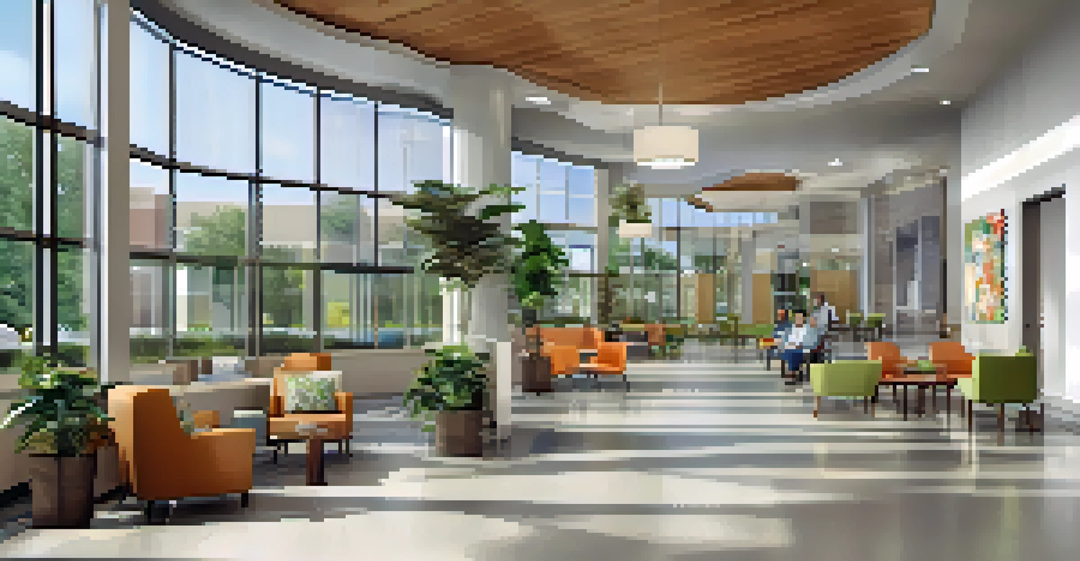 A bright waiting area inside a modern healthcare facility in San Antonio, filled with families and healthcare professionals, showcasing a welcoming atmosphere.