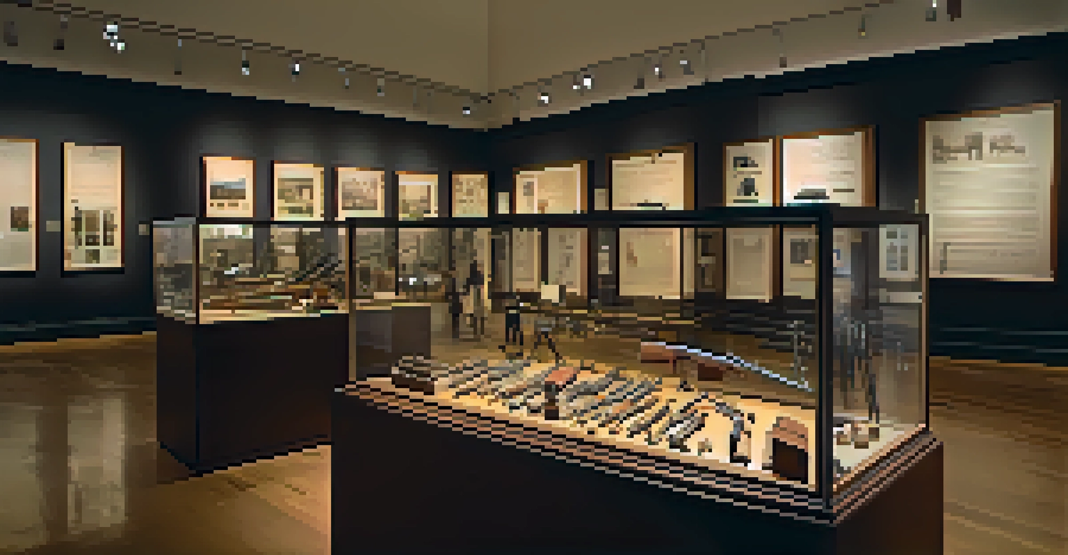 Inside The Alamo museum, with historical artifacts on display and visitors engaging with the exhibits.