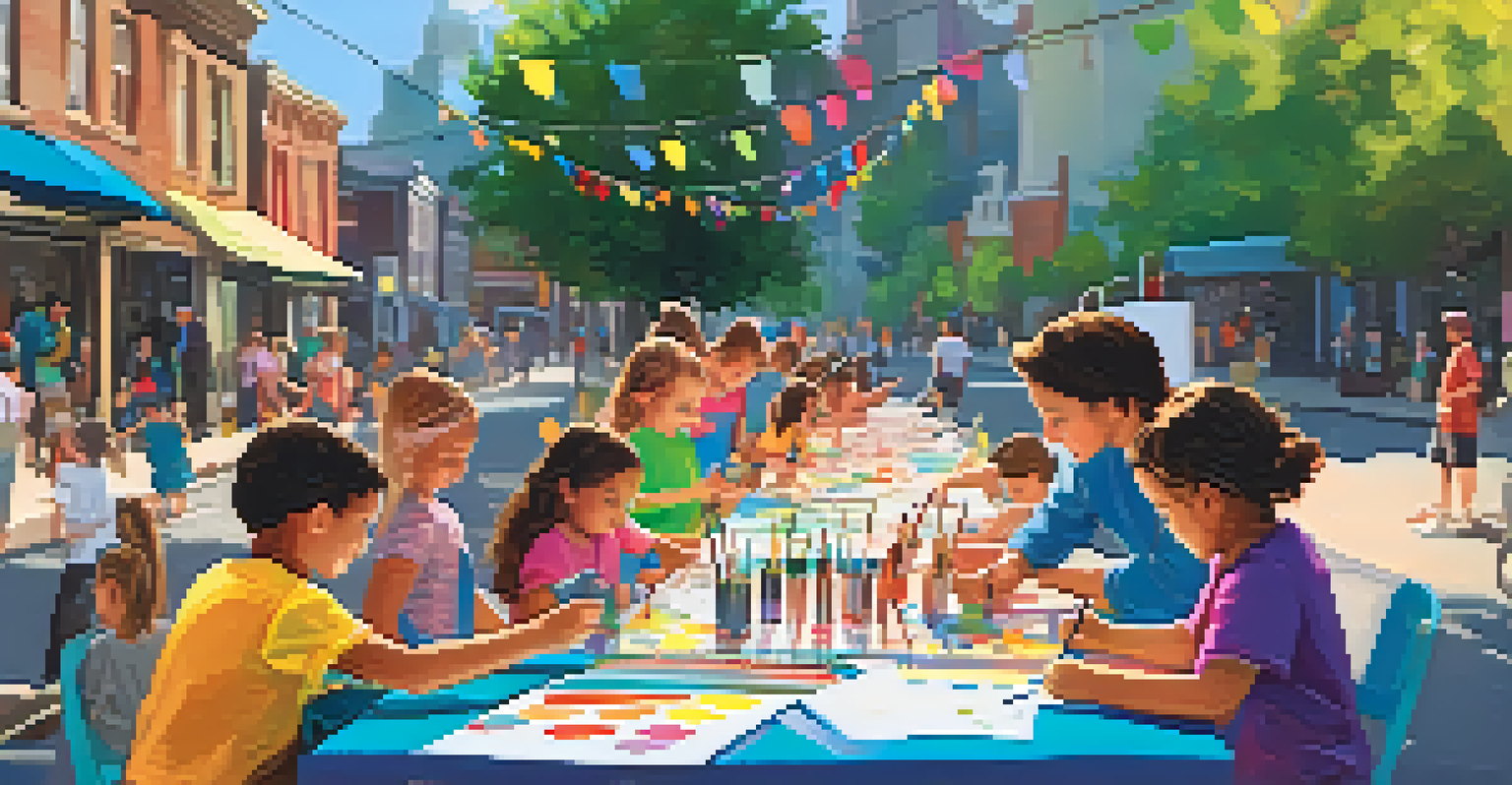 Children participating in interactive art activities at a family-friendly art station during an art walk.
