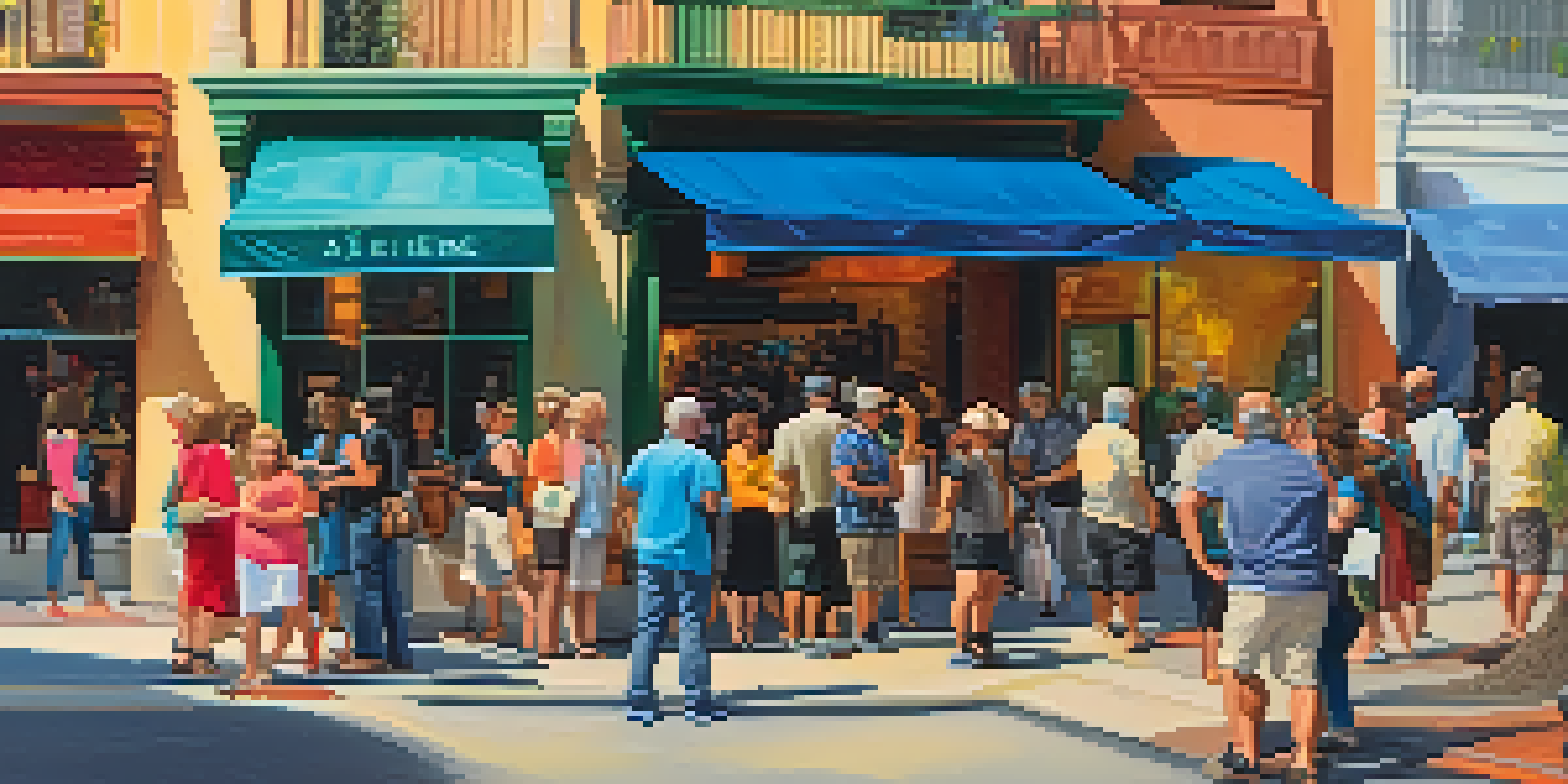 A lively street scene at an art walk in San Antonio, with artists showcasing their colorful artworks and visitors enjoying the atmosphere.