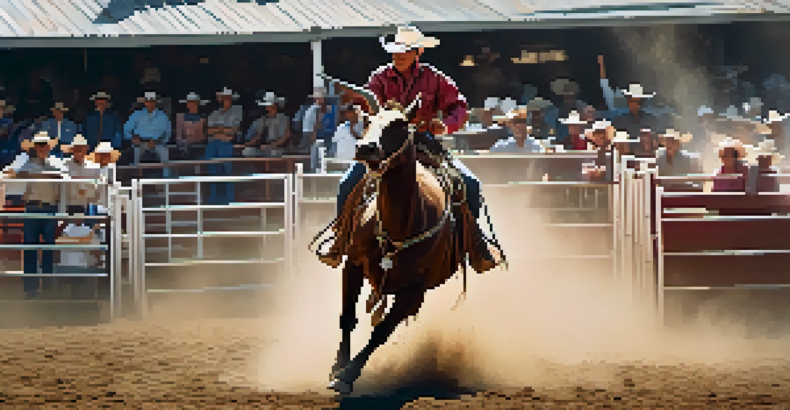 A cowboy riding a bucking bull during a rodeo competition, showcasing the intensity and excitement of the event.