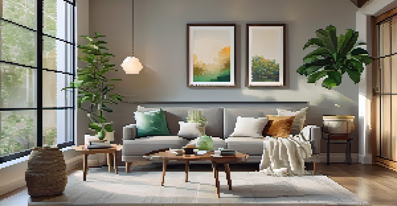 Cozy living room of a rental property in San Antonio with modern furnishings and eco-friendly decor.